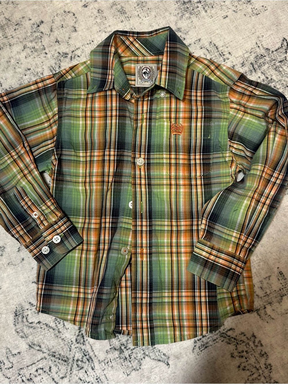 Cinch Boys Green & Orange Plaid Button-Down Shirt